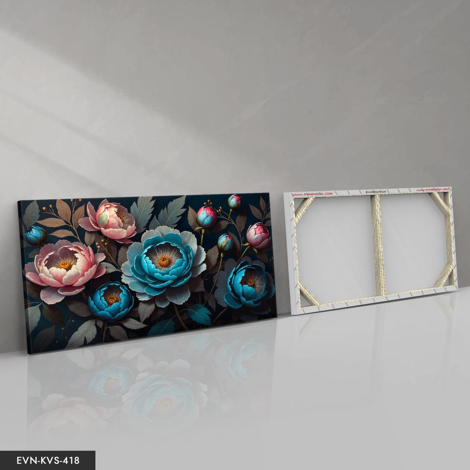 Mavi ve Pembe Çiçekler Tek Parça Kanvas - Canvas Tablo