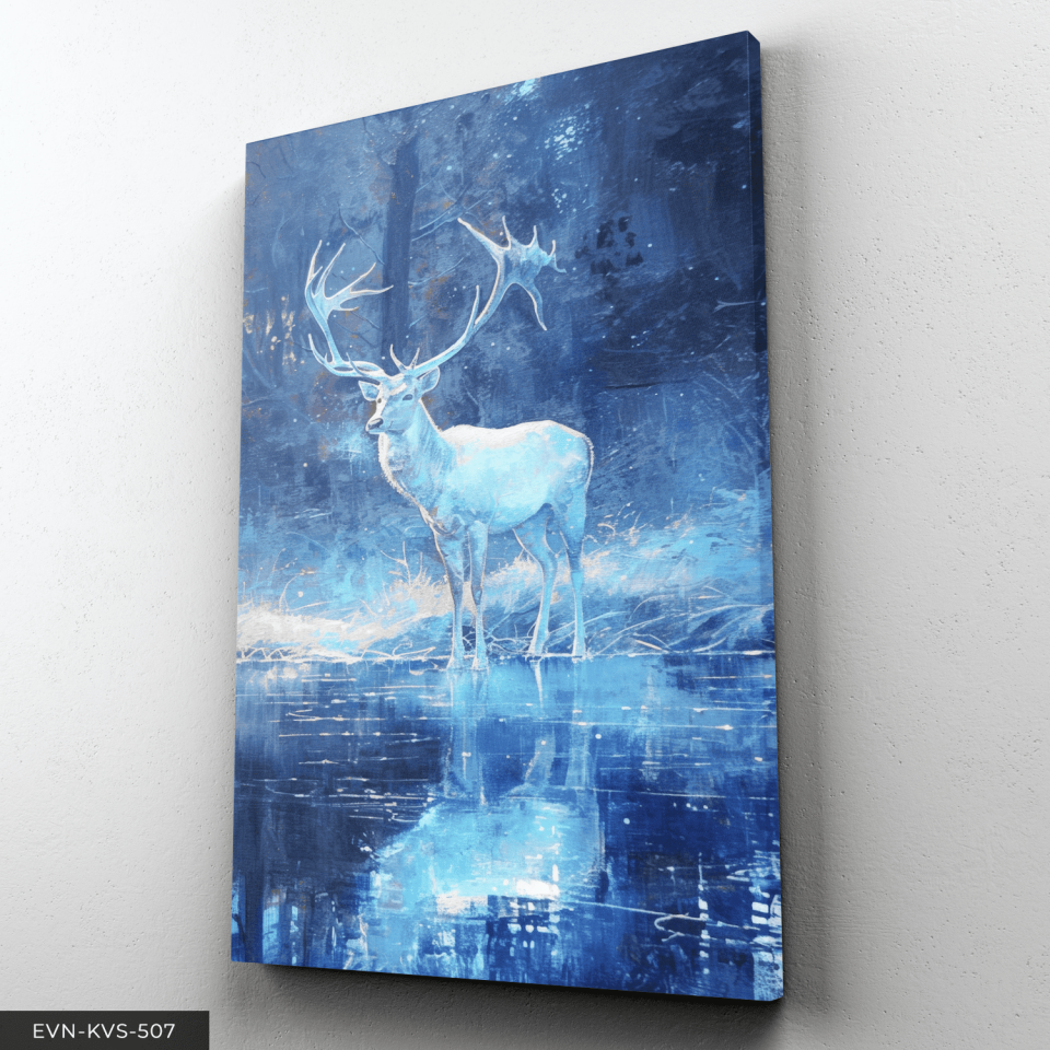Mavi Geyik Tek Parça Kanvas - Canvas Tablo 65 x 45 CM - Çok Renkli