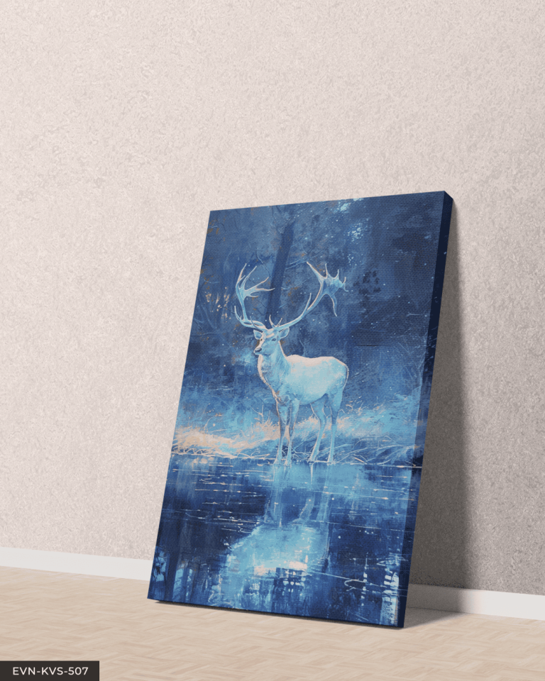 Mavi Geyik Tek Parça Kanvas - Canvas Tablo 65 x 45 CM - Çok Renkli
