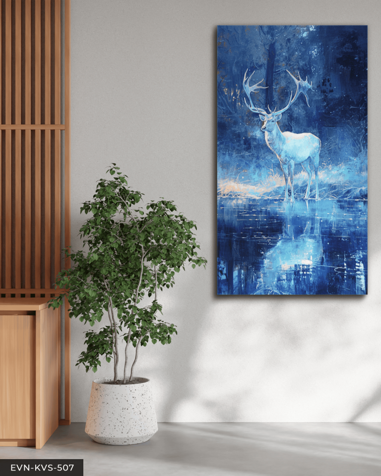 Mavi Geyik Tek Parça Kanvas - Canvas Tablo 65 x 45 CM - Çok Renkli