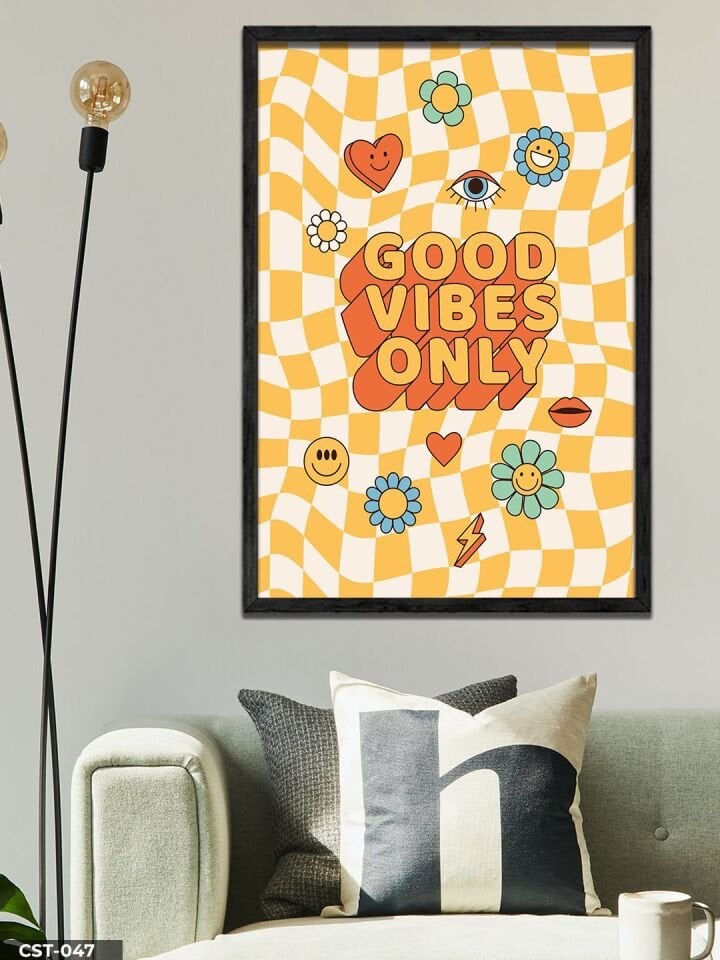 Good Vibes Only Tek Parça Ahşap Çerçeveli Tablo Siyah - 20 x 30 CM
