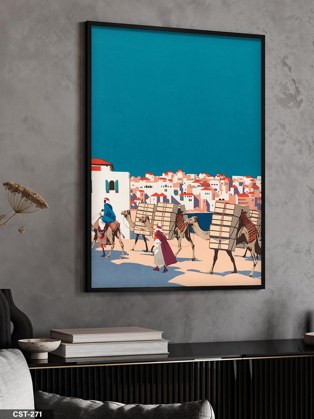 Çöl Yolu ve Develer Tek Parça Ahşap Çerçeveli Tablo Siyah - 50 x 70 CM