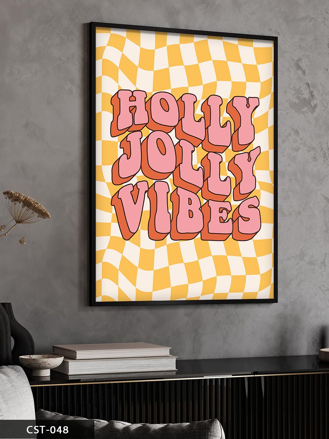 Holly Jolly Vibes Tek Parça Ahşap Çerçeveli Tablo Siyah - 20 x 30 CM
