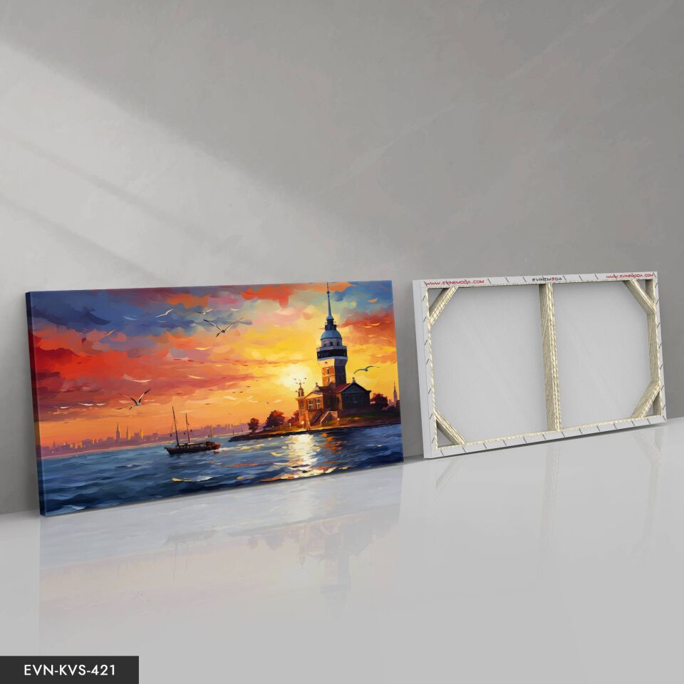 Yağlı Boya Görünümlü Kız Kulesi Tek Parça Kanvas - Canvas Tablo