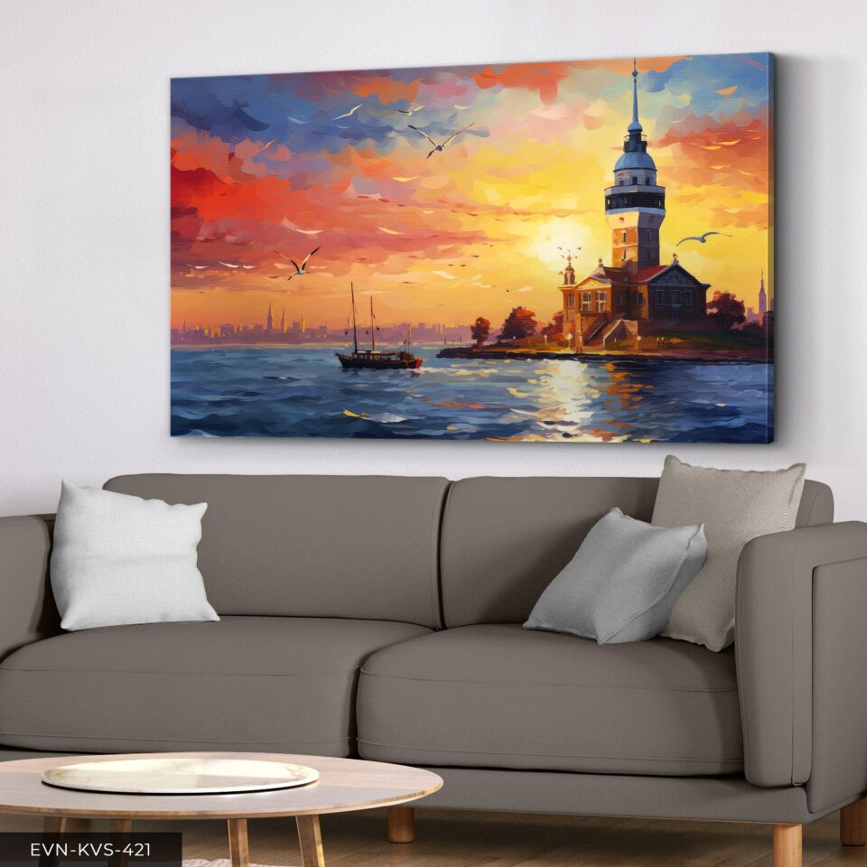 Yağlı Boya Görünümlü Kız Kulesi Tek Parça Kanvas - Canvas Tablo