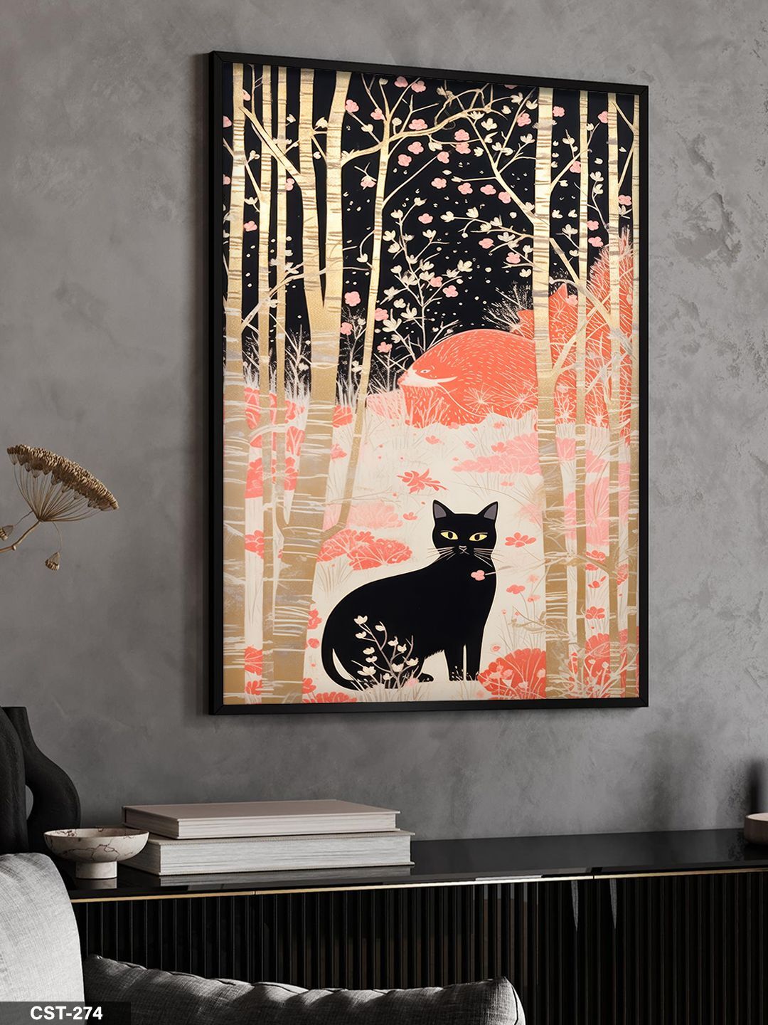 Kara Kedi Tek Parça Ahşap Çerçeveli Tablo Siyah - 50 x 70 CM