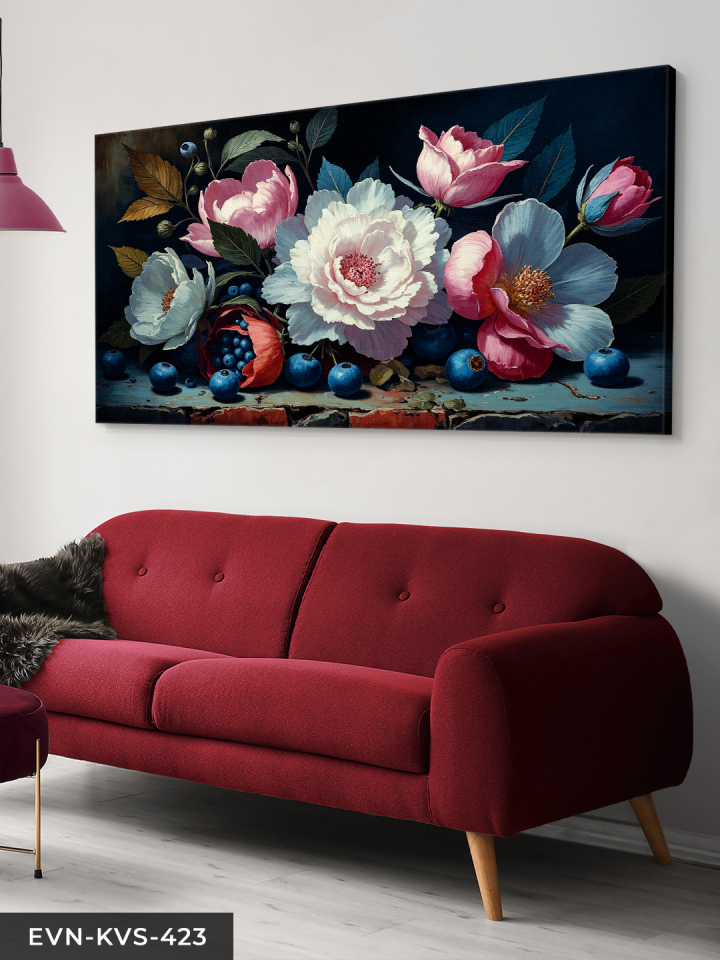 Yağlı Boya Görünümlü Natürmort Tek Parça Kanvas - Canvas Tablo 140 x 90 CM - Çok Renkli