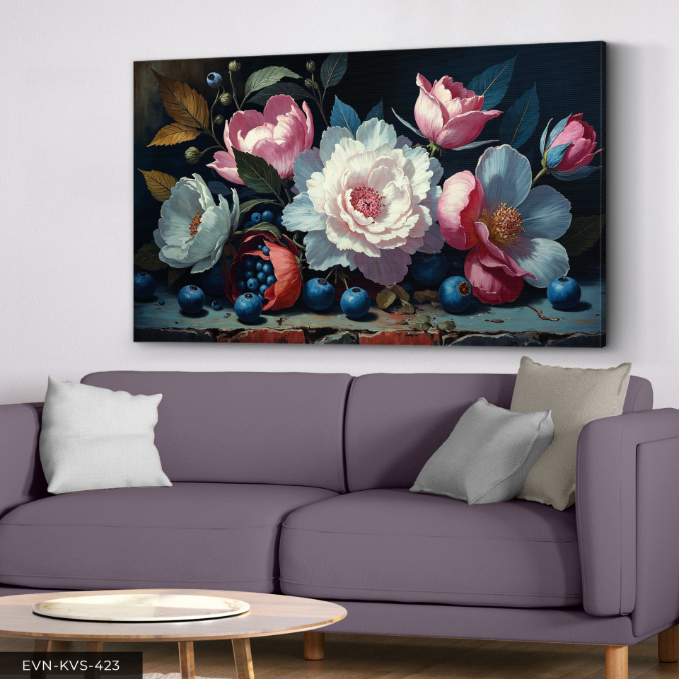 Yağlı Boya Görünümlü Natürmort Tek Parça Kanvas - Canvas Tablo 140 x 90 CM - Çok Renkli