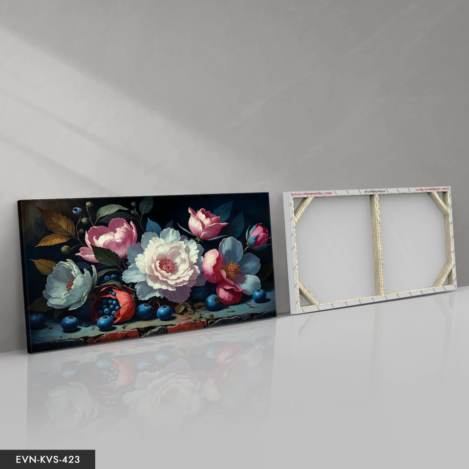 Yağlı Boya Görünümlü Natürmort Tek Parça Kanvas - Canvas Tablo 140 x 90 CM - Çok Renkli