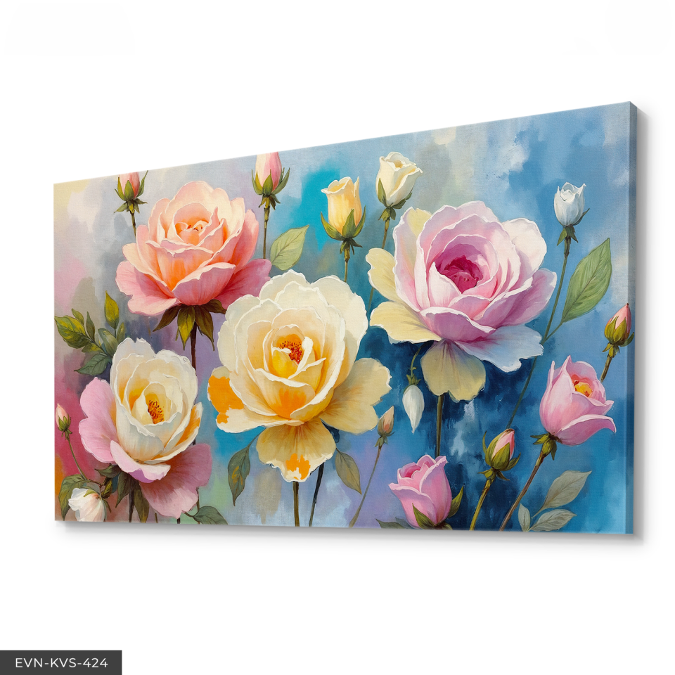 Sulu Boya Görünümlü Sarı ve Pembe Çiçek Tek Parça Kanvas - Canvas Tablo 140 x 90 CM - Çok Renkli