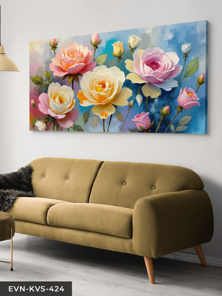 Sulu Boya Görünümlü Sarı ve Pembe Çiçek Tek Parça Kanvas - Canvas Tablo 140 x 90 CM - Çok Renkli