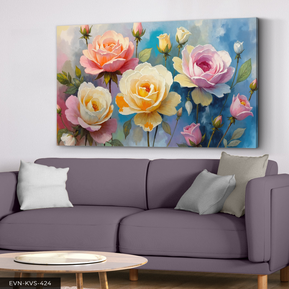 Sulu Boya Görünümlü Sarı ve Pembe Çiçek Tek Parça Kanvas - Canvas Tablo 140 x 90 CM - Çok Renkli