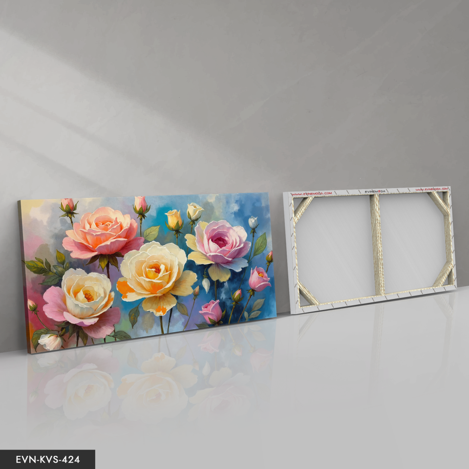 Sulu Boya Görünümlü Sarı ve Pembe Çiçek Tek Parça Kanvas - Canvas Tablo 140 x 90 CM - Çok Renkli