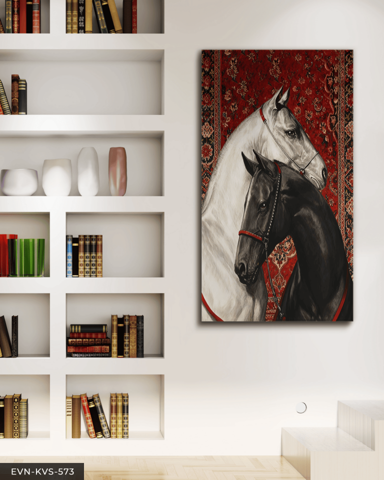 Siyah ve Beyaz At Tek Parça Kanvas - Canvas Tablo 65 x 45 CM - Çok Renkli