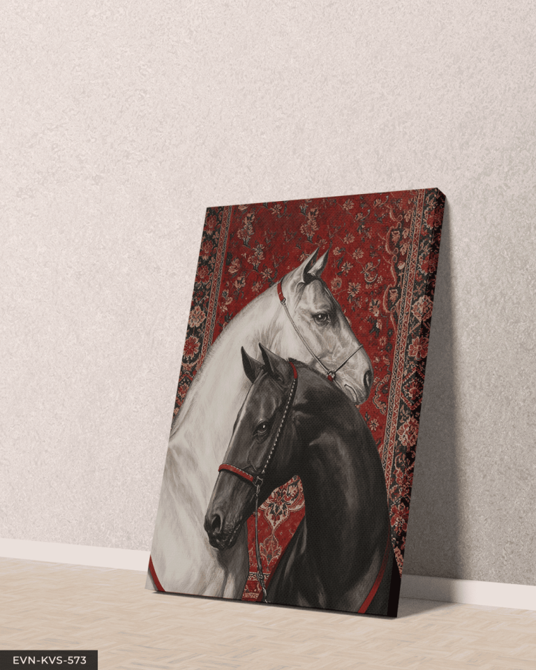 Siyah ve Beyaz At Tek Parça Kanvas - Canvas Tablo 65 x 45 CM - Çok Renkli