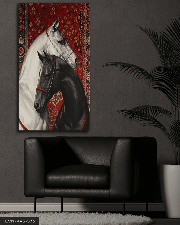 Siyah ve Beyaz At Tek Parça Kanvas - Canvas Tablo 65 x 45 CM - Çok Renkli