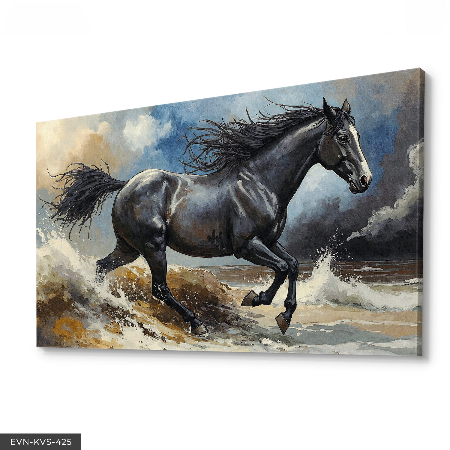 Siyah Asil At Tek Parça Kanvas - Canvas Tablo 140 x 90 CM - Çok Renkli