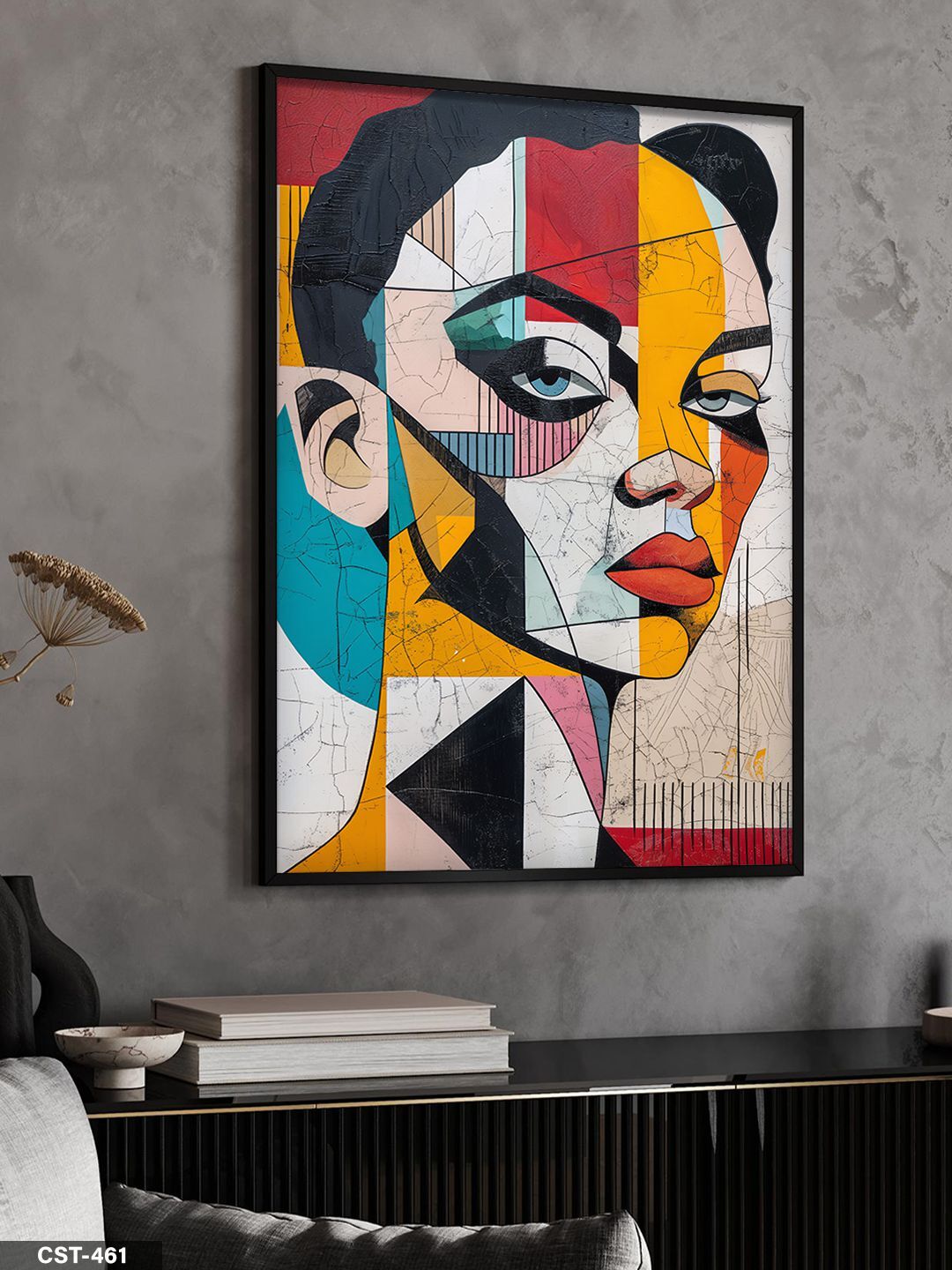 Renkli Kadın Portre Tek Parça Ahşap Çerçeveli Tablo Siyah - 30 x 40 CM