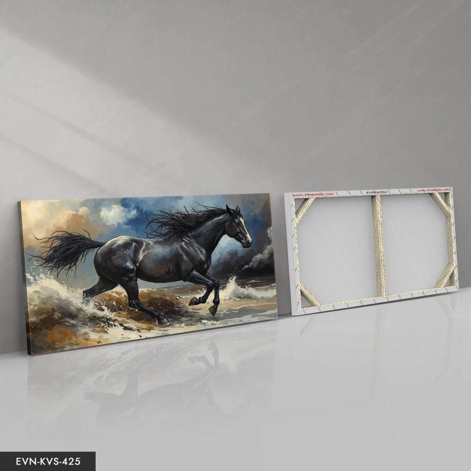 Siyah Asil At Tek Parça Kanvas - Canvas Tablo 40 x 30 CM - Çok Renkli