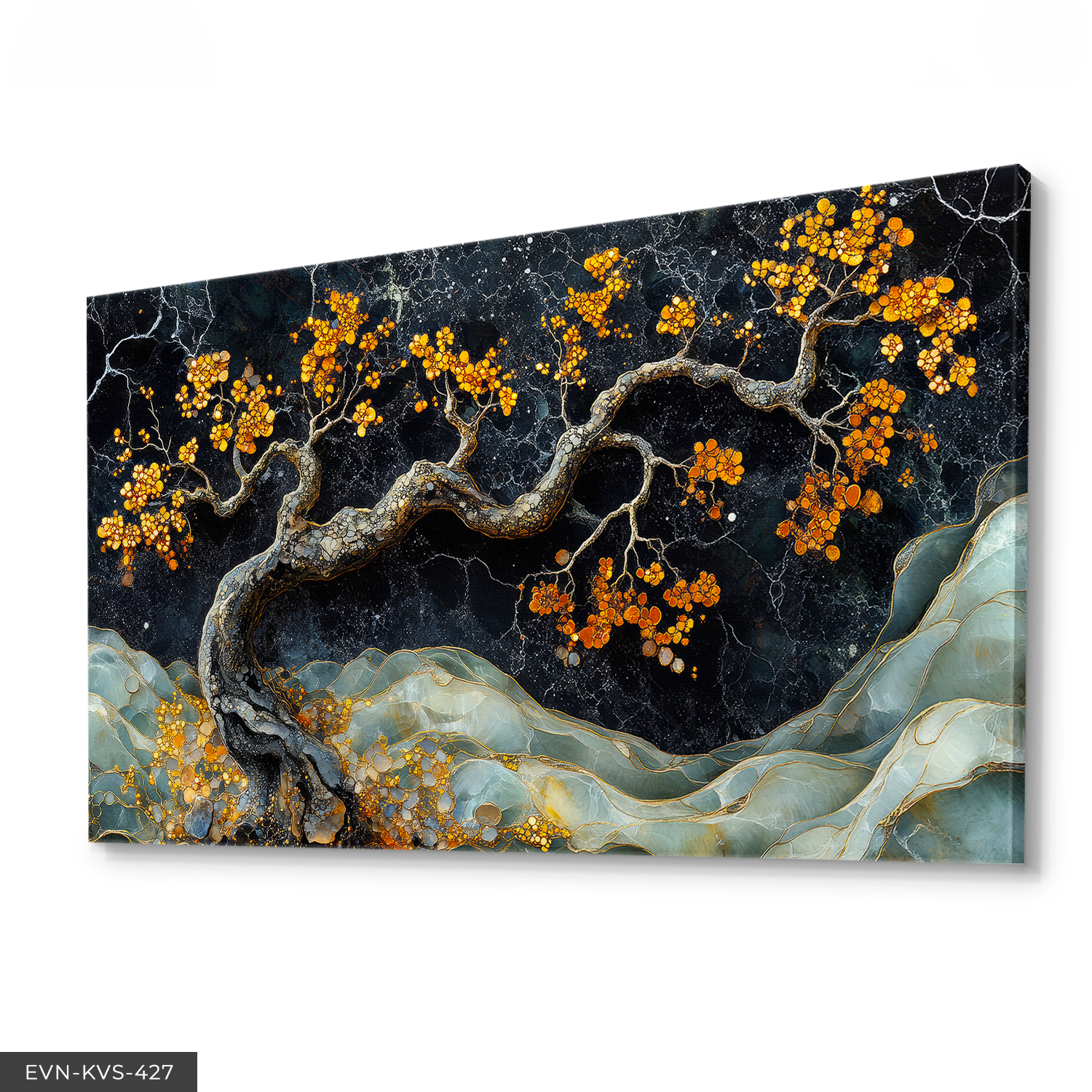 Turuncu Çiçekli Ağaç Tek Parça Kanvas - Canvas Tablo 140 x 90 CM - Çok Renkli