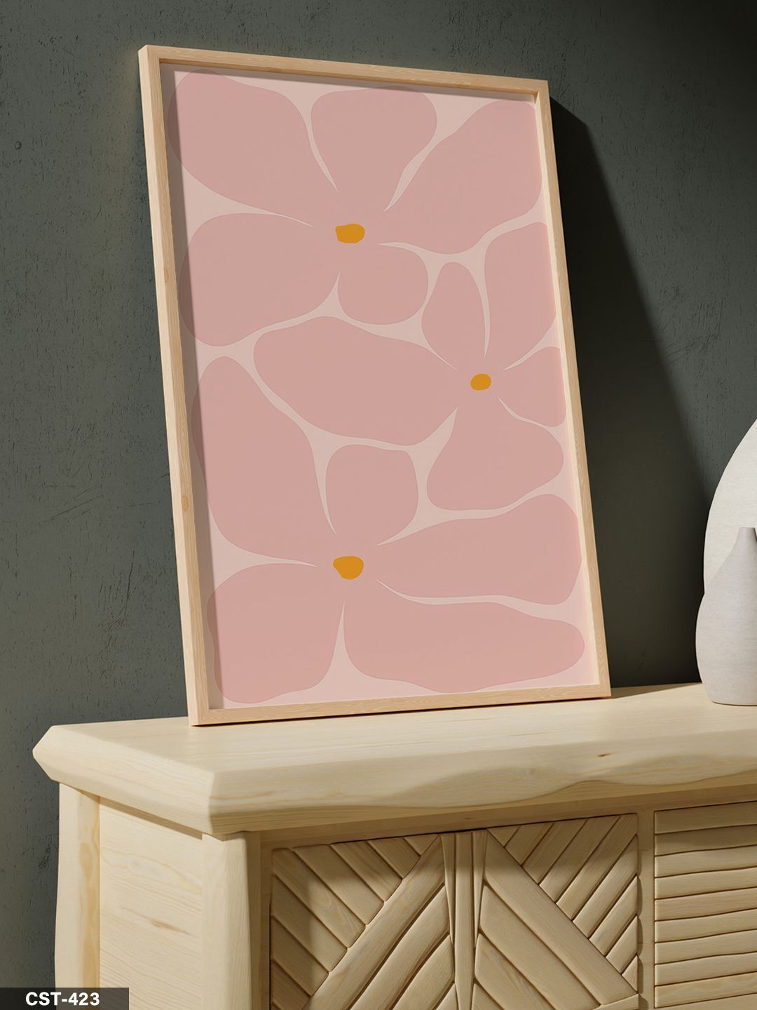 Pembe Çiçek Tek Parça Ahşap Çerçeveli Tablo Naturel - 20 x 30 CM