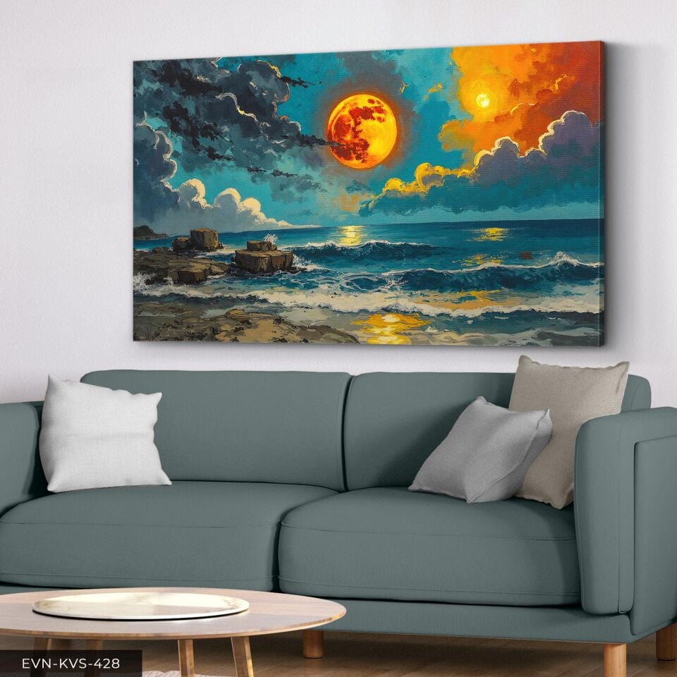 Yağlı Boya Görünümlü Gün Batımı Tek Parça Kanvas - Canvas Tablo 40 x 30 CM - Çok Renkli