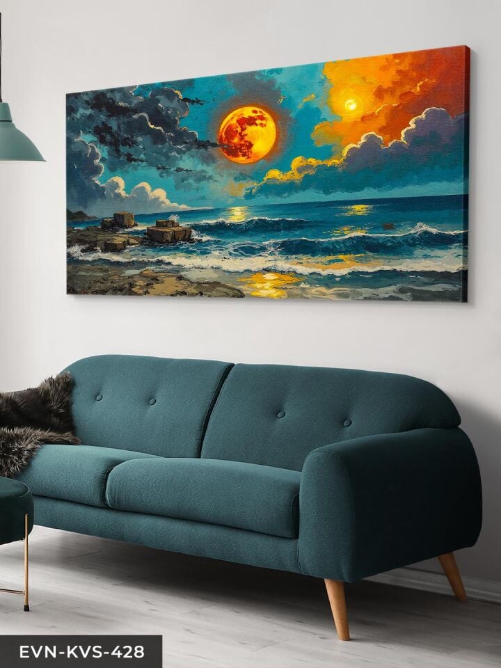 Yağlı Boya Görünümlü Gün Batımı Tek Parça Kanvas - Canvas Tablo 40 x 30 CM - Çok Renkli