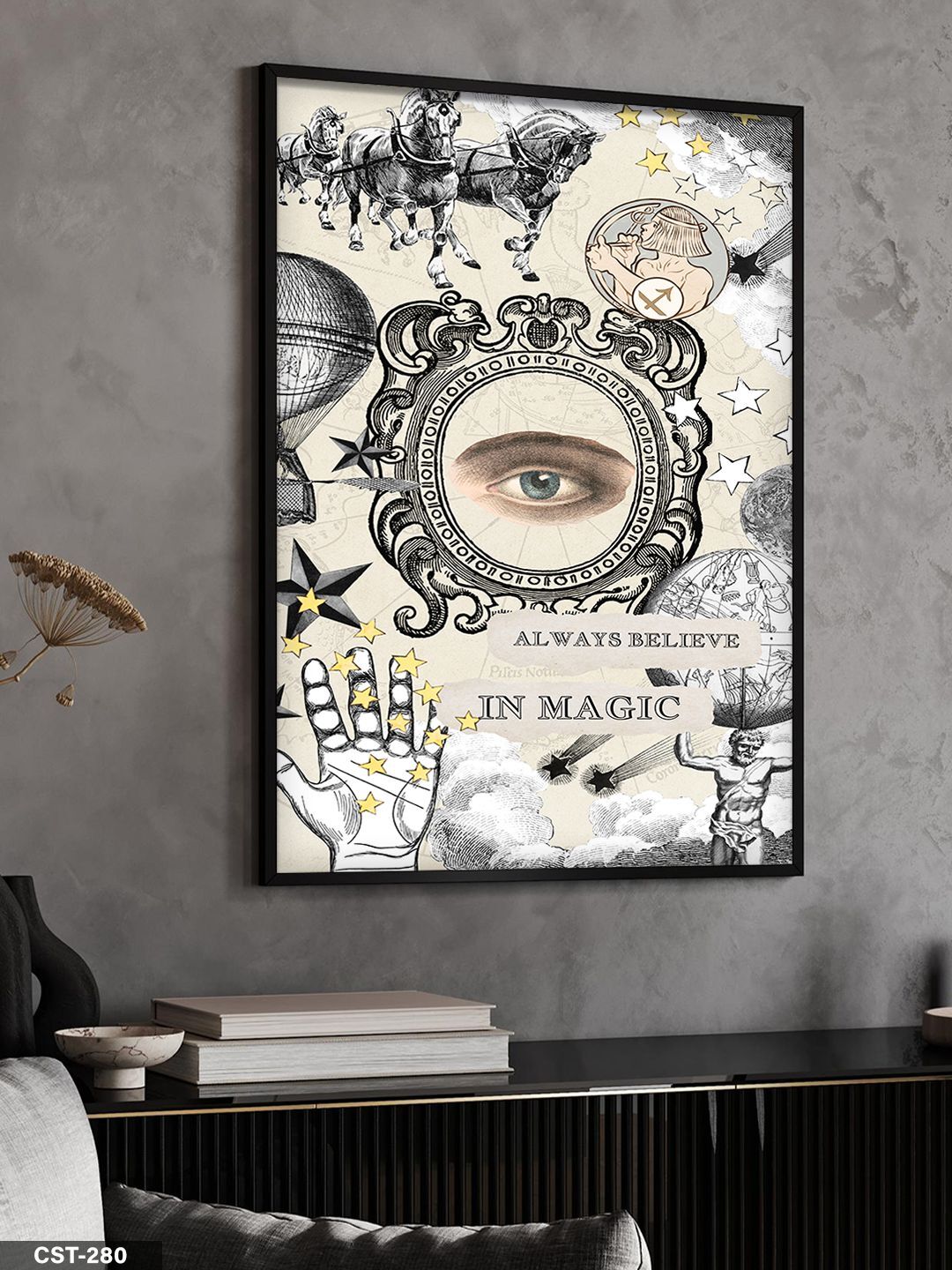 Always Believe Mitoloji Tek Parça Ahşap Çerçeveli Tablo Siyah - 50 x 70 CM