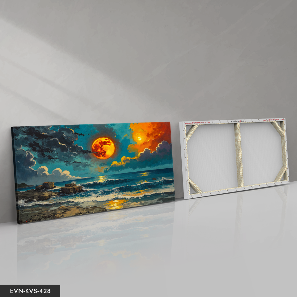 Yağlı Boya Görünümlü Gün Batımı Tek Parça Kanvas - Canvas Tablo 140 x 90 CM - Çok Renkli