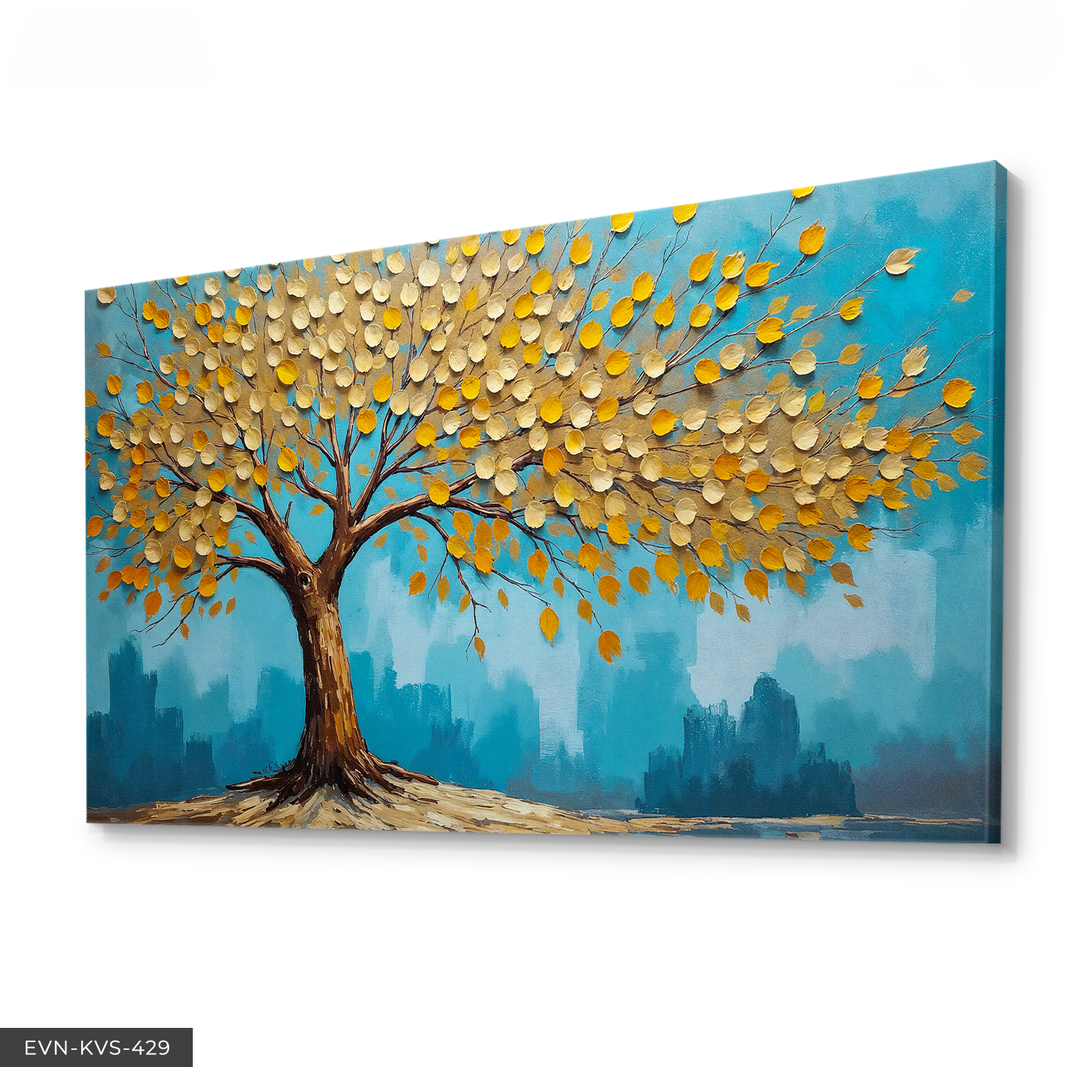 Dokulu Gold Detaylı Ağaç Tek Parça Kanvas - Canvas Tablo 140 x 90 CM - Çok Renkli