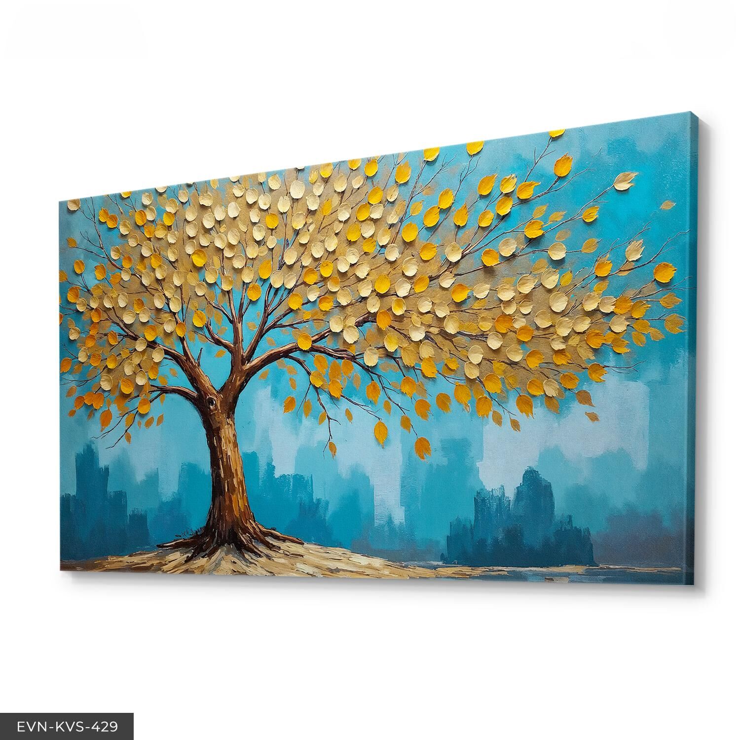 Dokulu Gold Detaylı Ağaç Tek Parça Kanvas - Canvas Tablo 40 x 30 CM - Çok Renkli