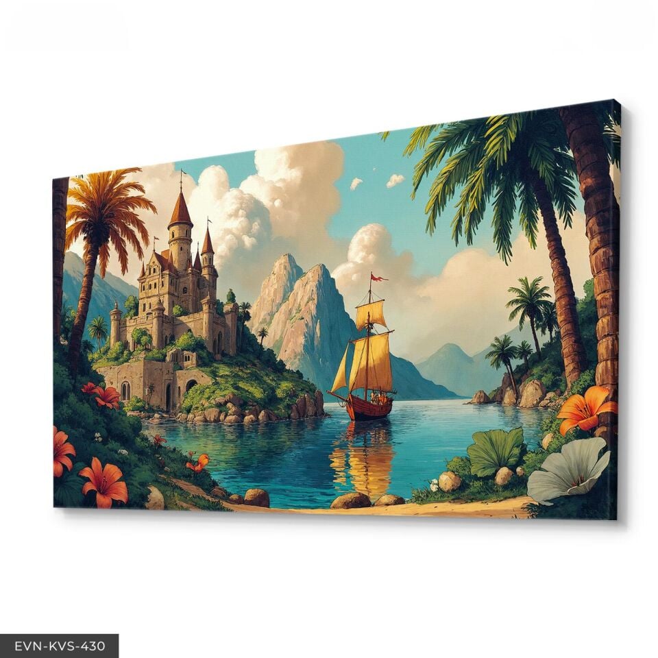 Şato ve Kayık Tek Parça Kanvas - Canvas Tablo