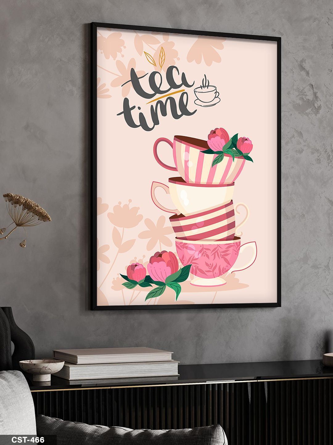 Tea Time Tek Parça Ahşap Çerçeveli Tablo Siyah - 30 x 40 CM