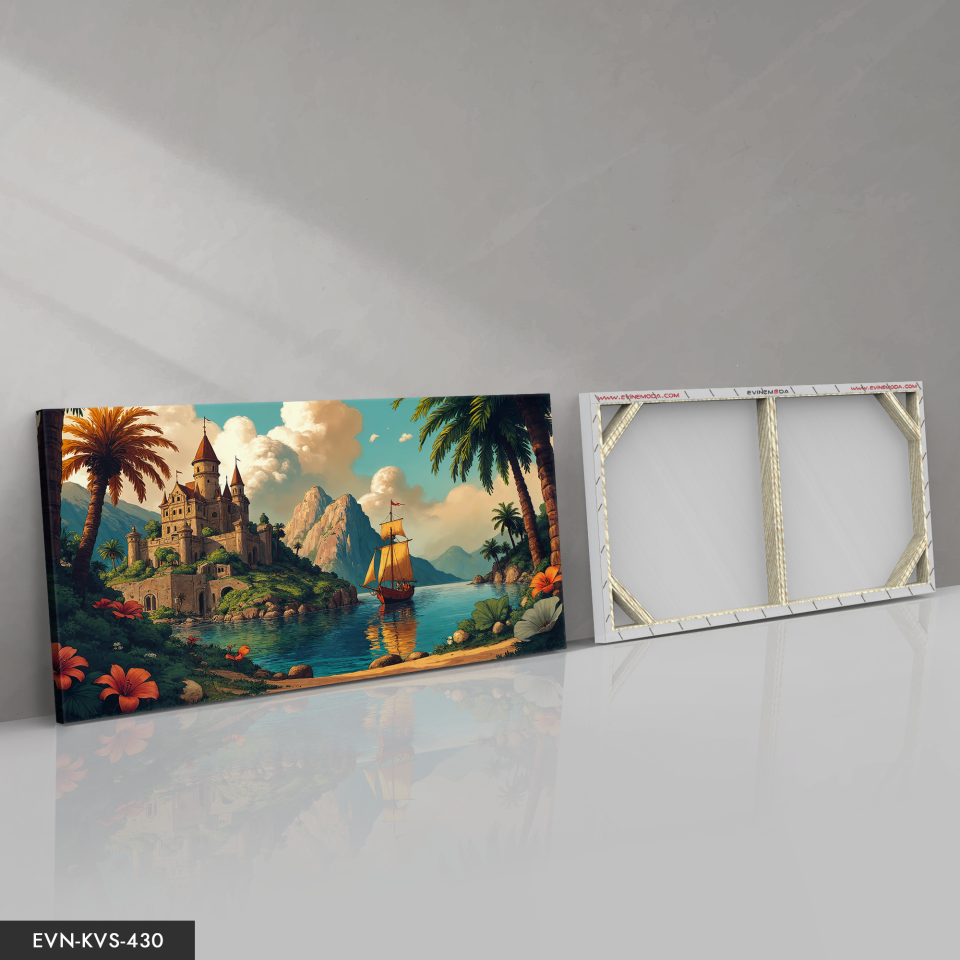 Şato ve Kayık Tek Parça Kanvas - Canvas Tablo 140 x 90 CM - Çok Renkli