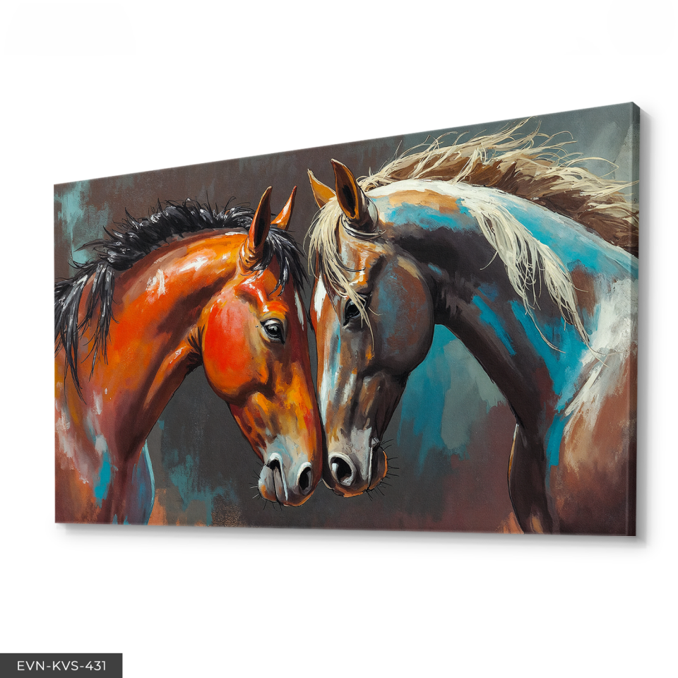 Yağlı Boya Görünümlü Asil Atlar Tek Parça Kanvas - Canvas Tablo 140 x 90 CM - Çok Renkli