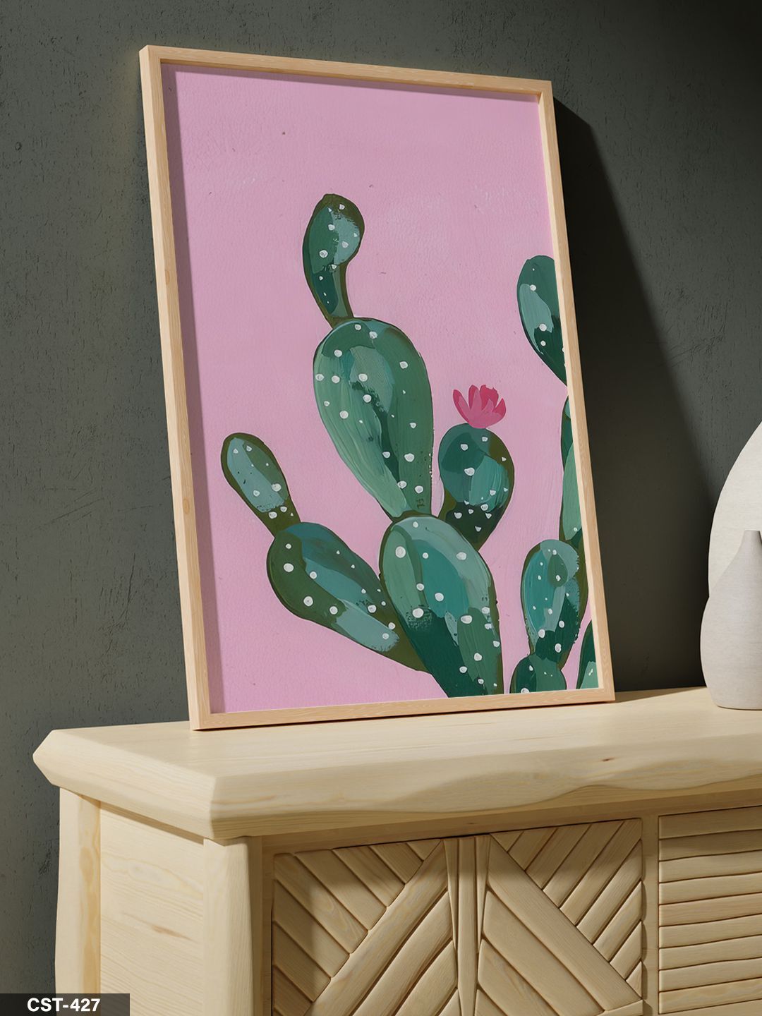 Kaktüs Tek Parça Ahşap Çerçeveli Tablo Naturel - 20 x 30 CM