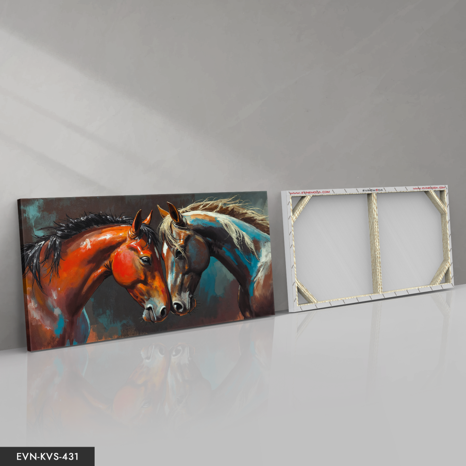 Yağlı Boya Görünümlü Asil Atlar Tek Parça Kanvas - Canvas Tablo 140 x 90 CM - Çok Renkli