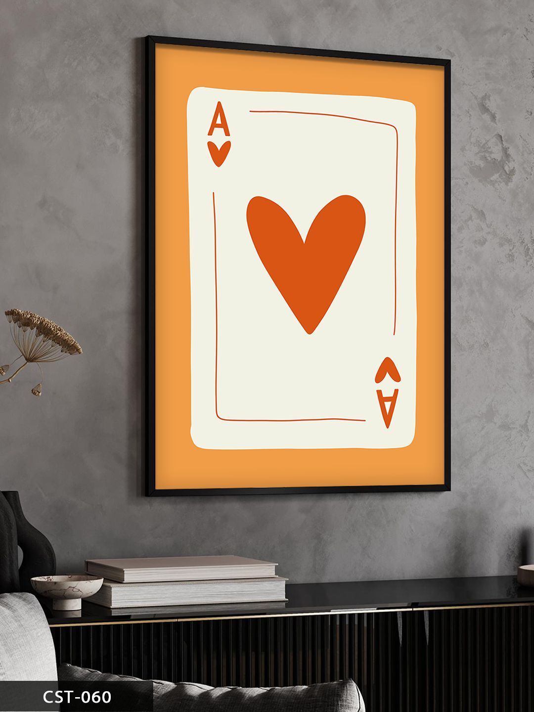 Kupa Ası Tek Parça Ahşap Çerçeveli Tablo Siyah - 20 x 30 CM