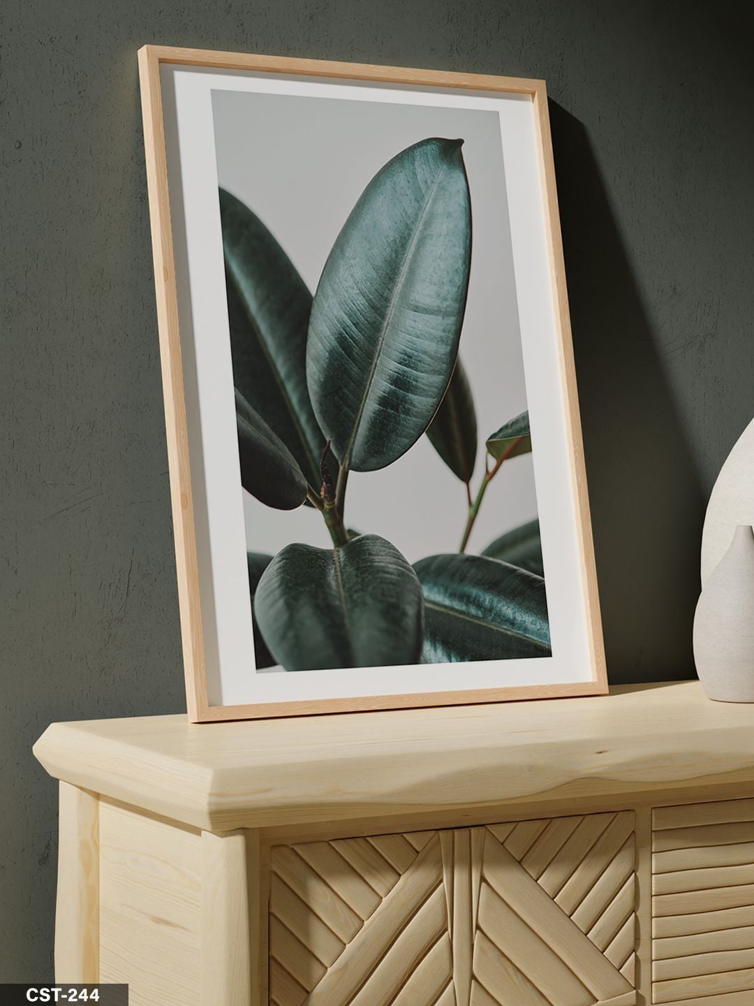 Yeşil Yaprak Tek Parça Ahşap Çerçeveli Tablo Naturel - 40 x 60 CM
