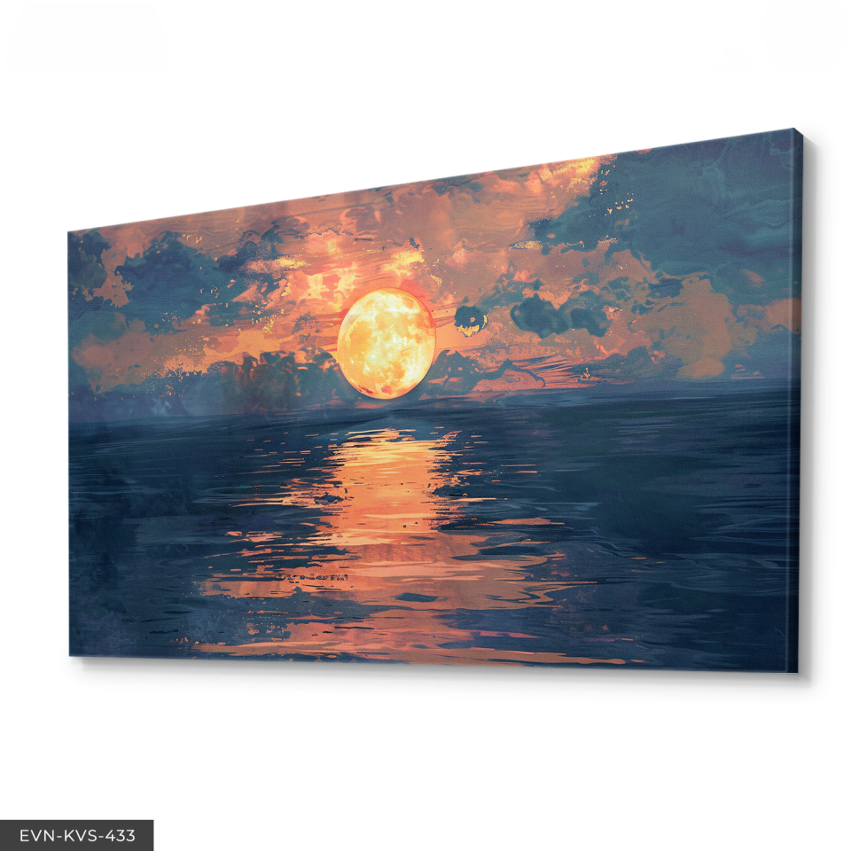 Deniz Manzaralı Gün Batımı Tek Parça Kanvas - Canvas Tablo 140 x 90 CM - Çok Renkli