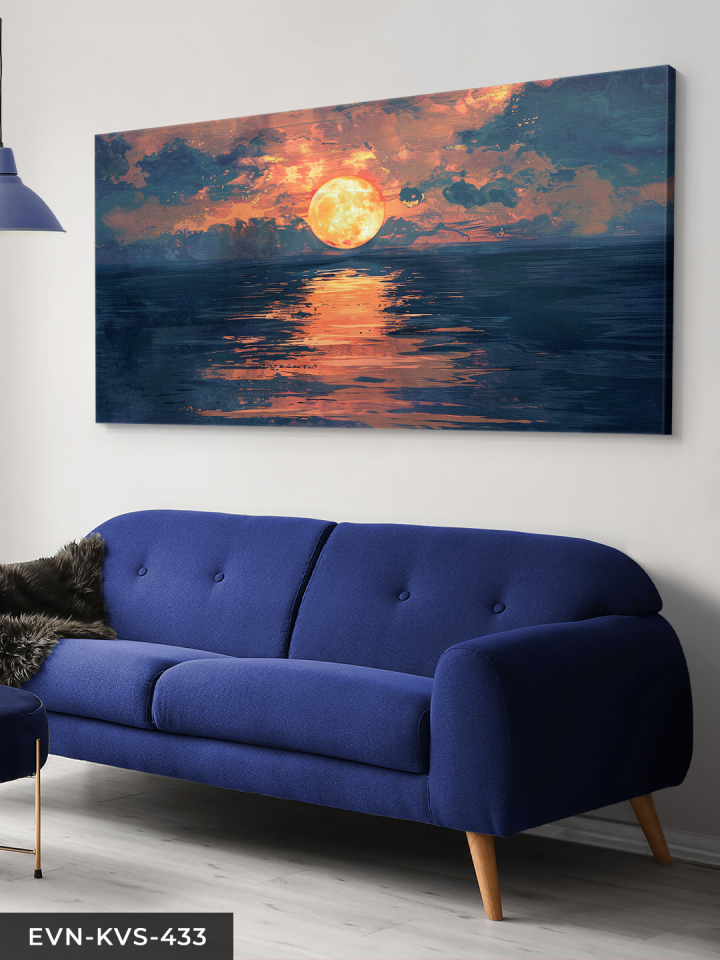 Deniz Manzaralı Gün Batımı Tek Parça Kanvas - Canvas Tablo 140 x 90 CM - Çok Renkli