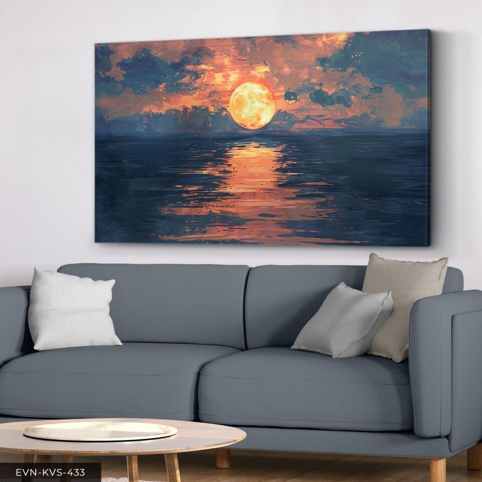Deniz Manzaralı Gün Batımı Tek Parça Kanvas - Canvas Tablo 40 x 30 CM - Çok Renkli