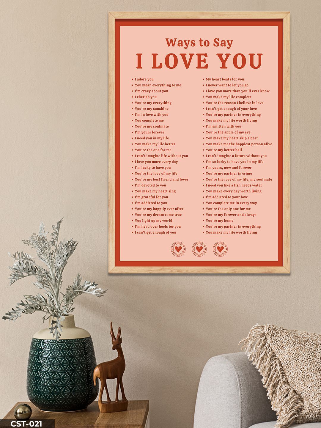 I Love You Tek Parça Ahşap Çerçeveli Tablo
