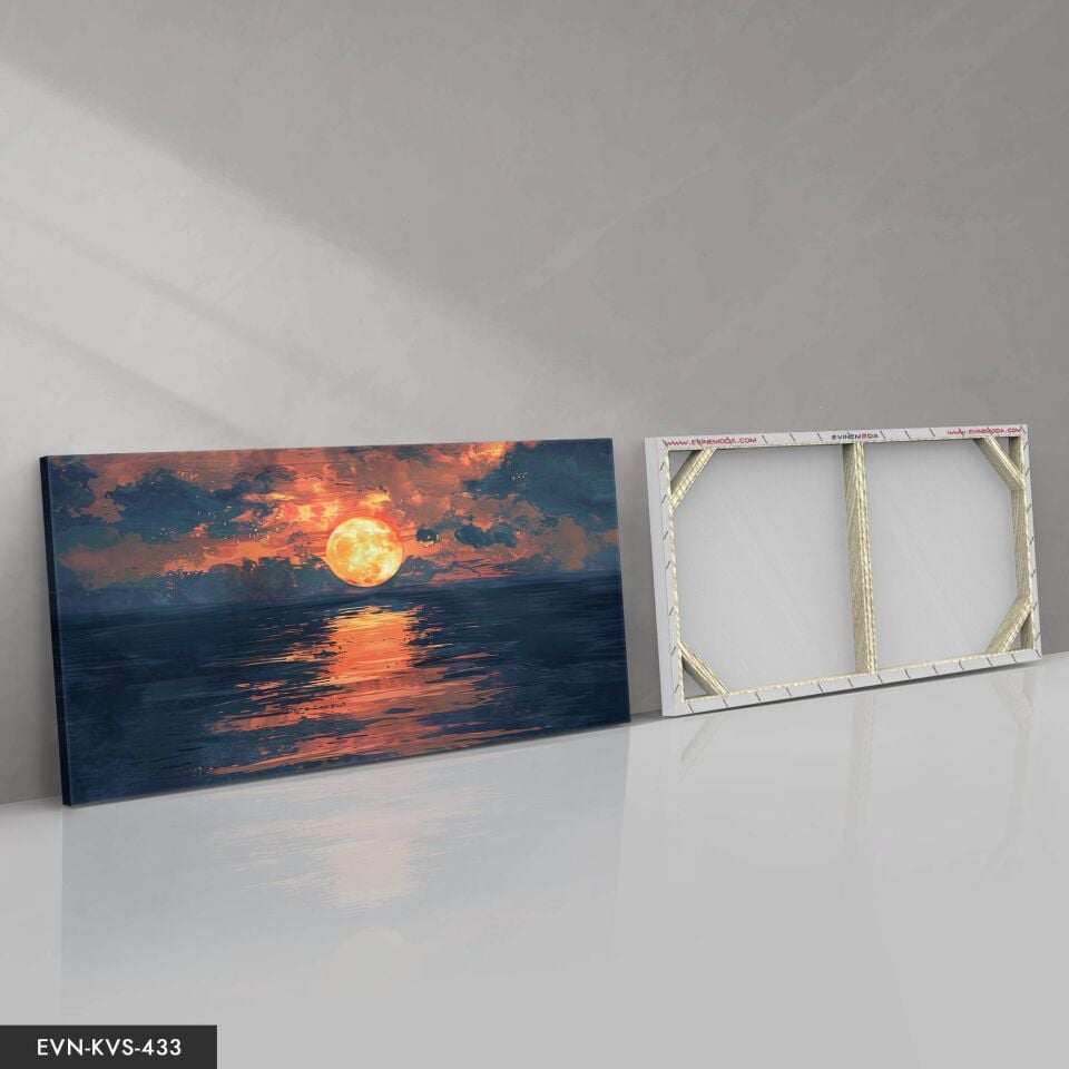 Deniz Manzaralı Gün Batımı Tek Parça Kanvas - Canvas Tablo 40 x 30 CM - Çok Renkli