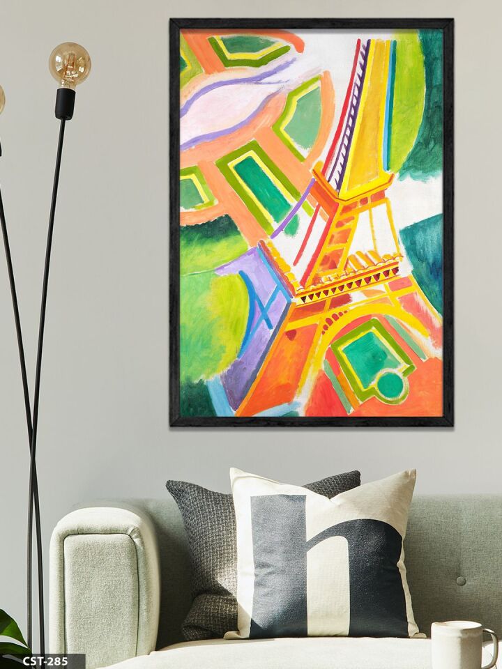Renkli Eyfel Kulesi Tek Parça Ahşap Çerçeveli Tablo Siyah - 50 x 70 CM