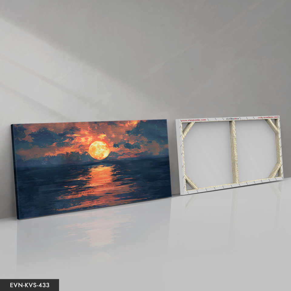 Deniz Manzaralı Gün Batımı Tek Parça Kanvas - Canvas Tablo 140 x 90 CM - Çok Renkli