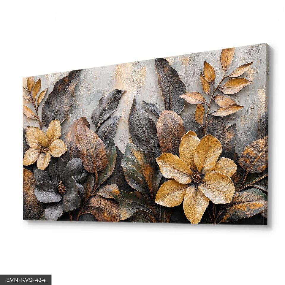 Eskitme Detaylı Çiçekler Tek Parça Kanvas - Canvas Tablo