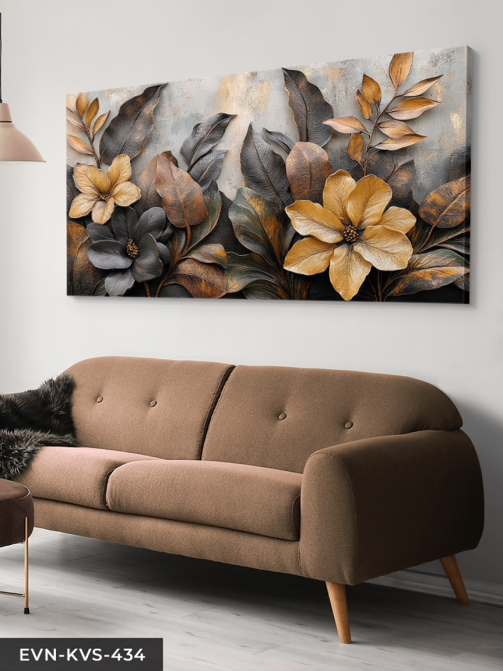 Eskitme Detaylı Çiçekler Tek Parça Kanvas - Canvas Tablo 140 x 90 CM - Çok Renkli