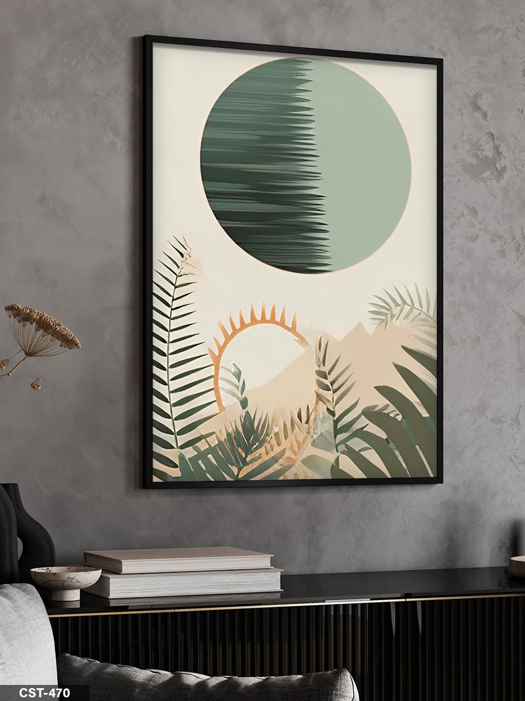 Yeşil Ay Tek Parça Ahşap Çerçeveli Tablo Siyah - 30 x 40 CM