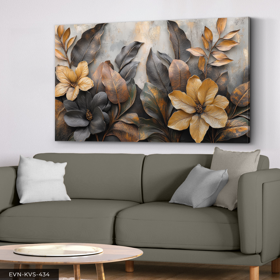 Eskitme Detaylı Çiçekler Tek Parça Kanvas - Canvas Tablo 140 x 90 CM - Çok Renkli